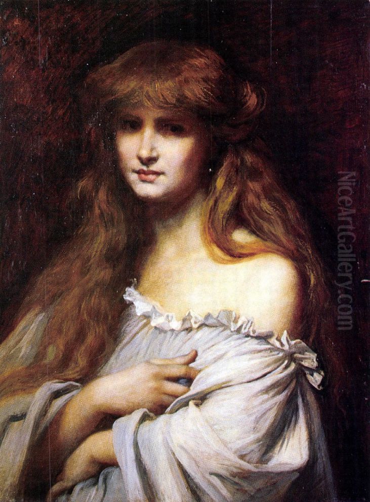 Red-haired woman Oil Painting by Bertalan Szekely