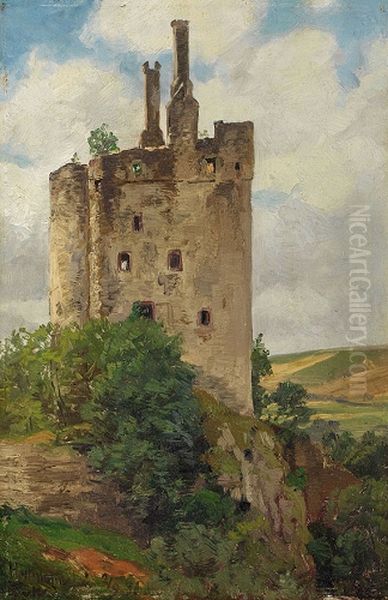 Burgruine Hermannstein bei Wetzlar/Lahn. Oil Painting by Fritz Von Wille