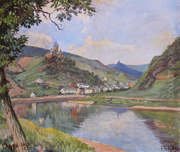 Summerday in Cochem, Germany. Oil Painting by Fritz Von Wille