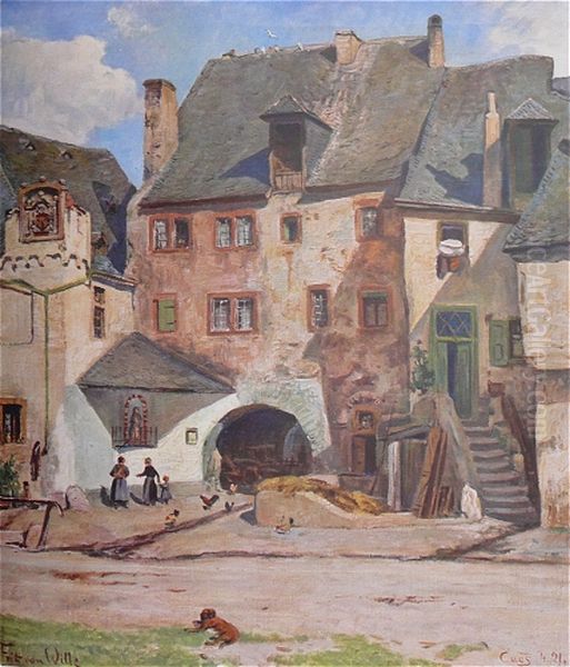 At the Cusanus House in Cues, Germany Oil Painting by Fritz Von Wille