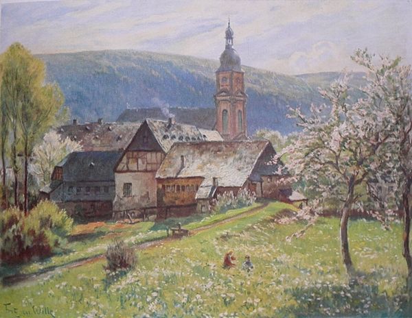 May's day at the old Springiersbach Abbey Oil Painting by Fritz Von Wille