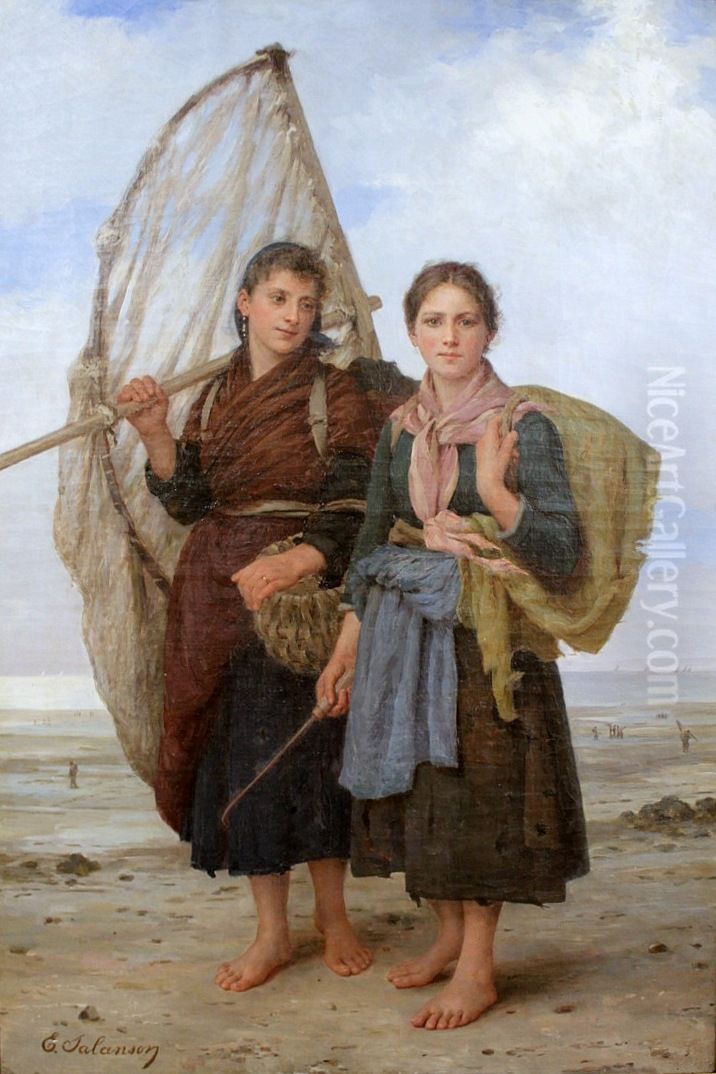 A maree basse Oil Painting by Eugenie Marie Salanson