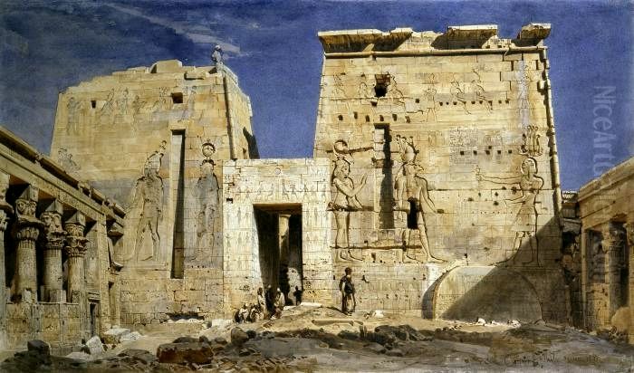 View of the Temple of Isis at Philae. Oil Painting by Carl Werner