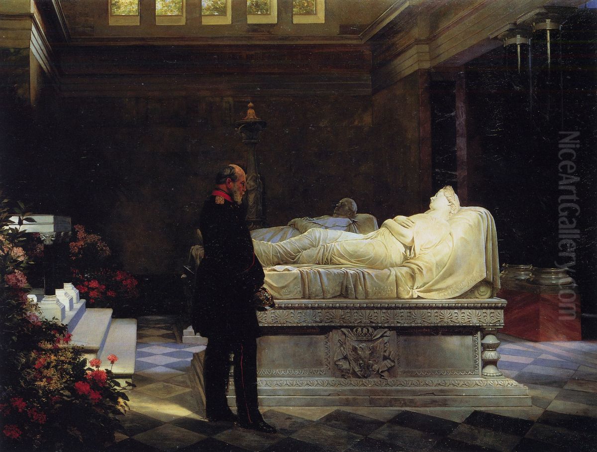 Anton von Werner:Am 19. Juli 1870(Konig Wilhelmam Sakrophag seiner Mutter, derKonigin Luise, imMausoleum zu Charlottenburg) Oil Painting by Anton von Werner