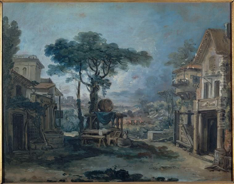 la place d'un village Oil Painting by Francois Boucher