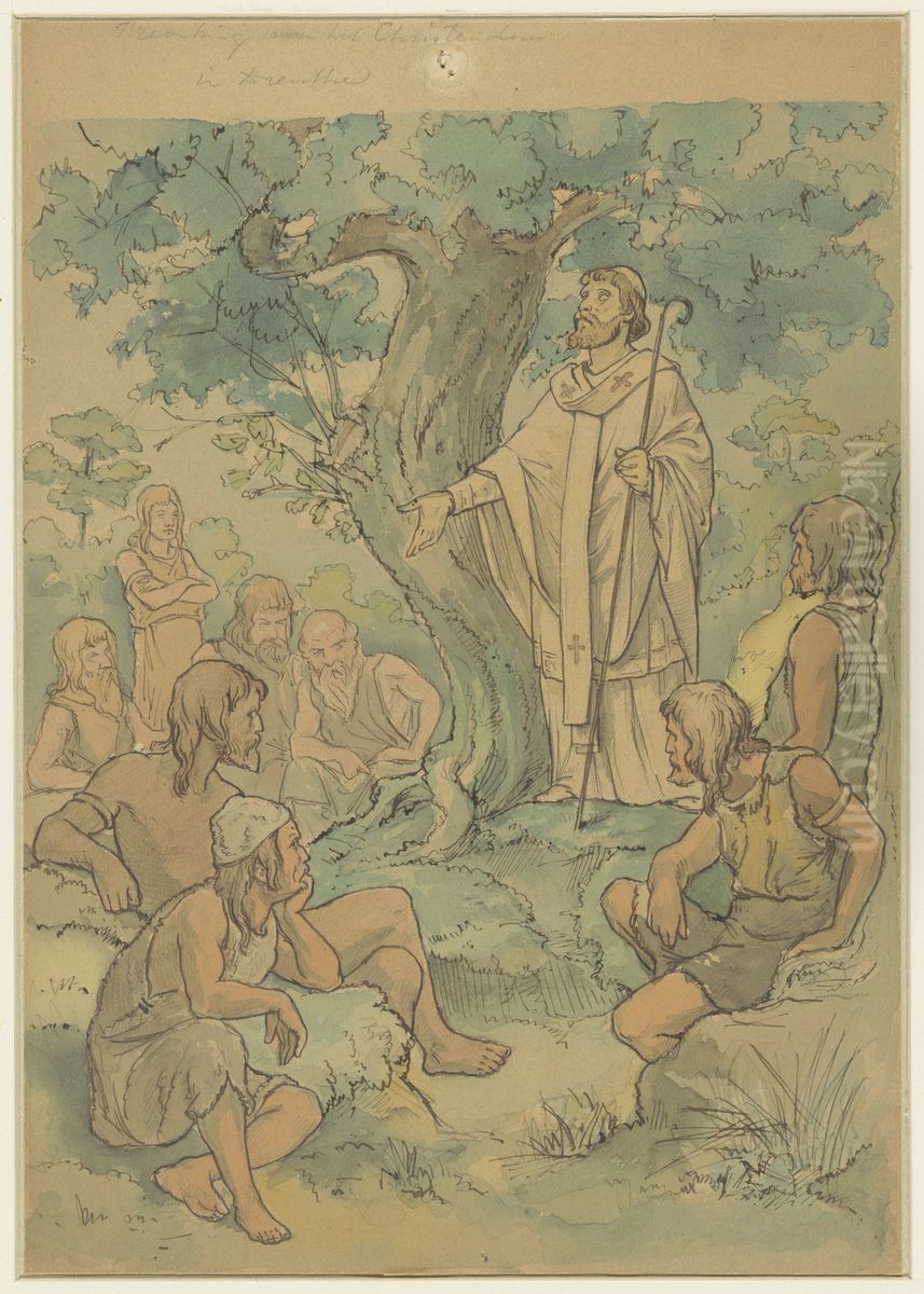 Willehad predigt das Christentum in Drenthe Oil Painting by George Sturm