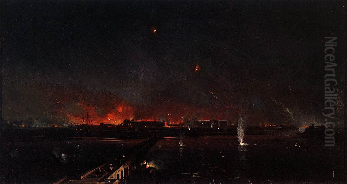 Bombardment of Marghera made by the Austrian Army on the Night of May 24, 1849 Oil Painting by Ippolito Caffi