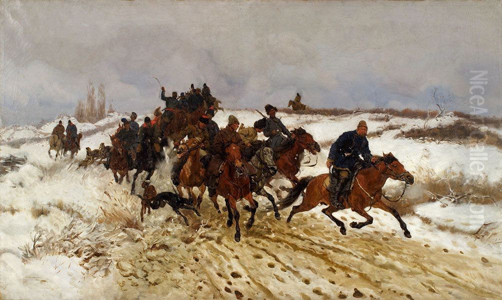 Wyjazd na polowanie. Oil Painting by Jozef Chelmonski