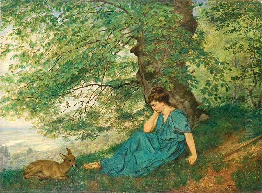 Diana under the tree Oil Painting by Hans Thoma