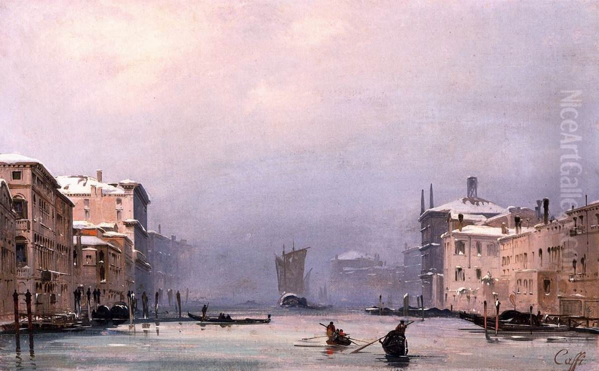 Snow and Fog on the Grand Canal Oil Painting by Ippolito Caffi