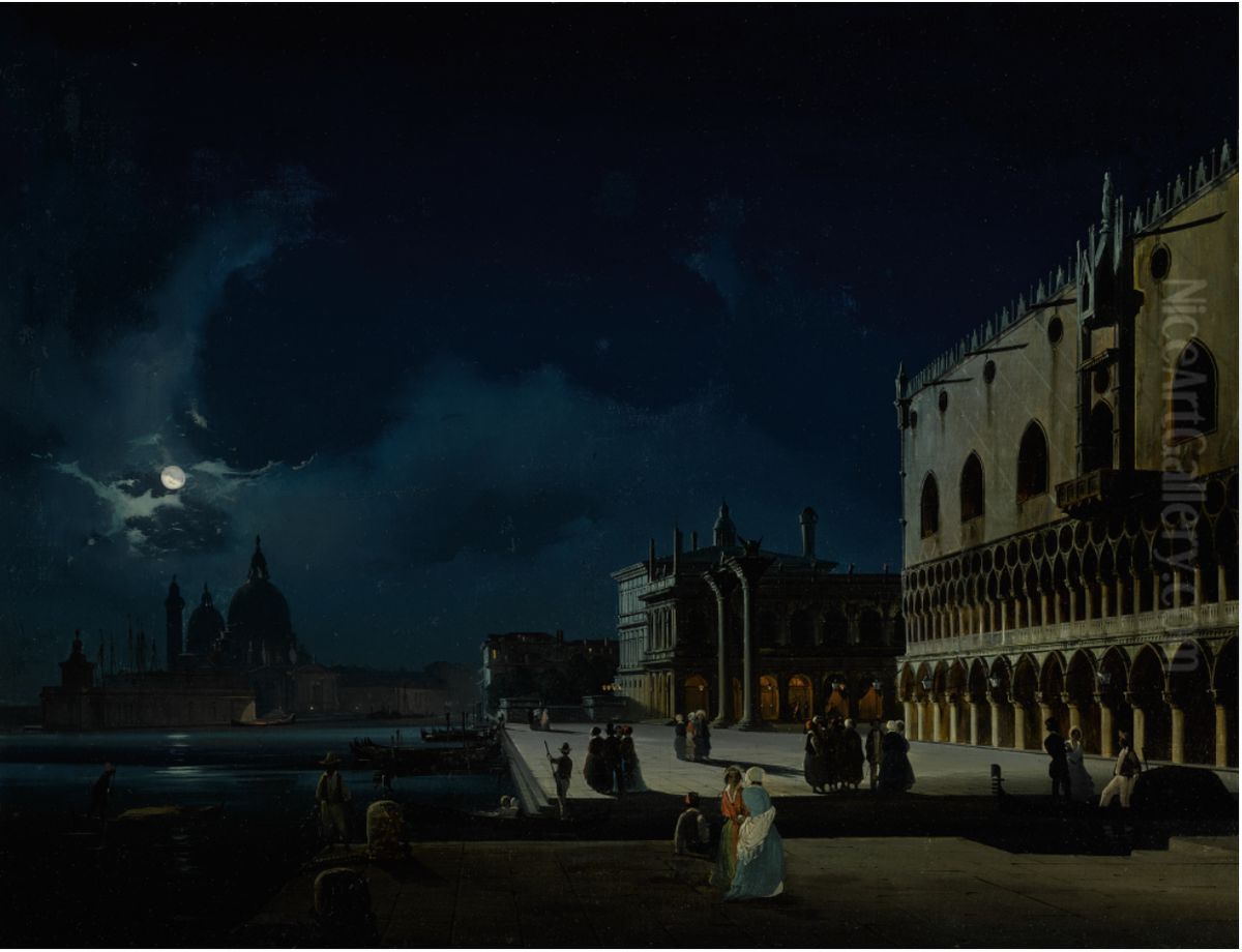 Venice, View of the Molo looking West towards La Salute Oil Painting by Ippolito Caffi