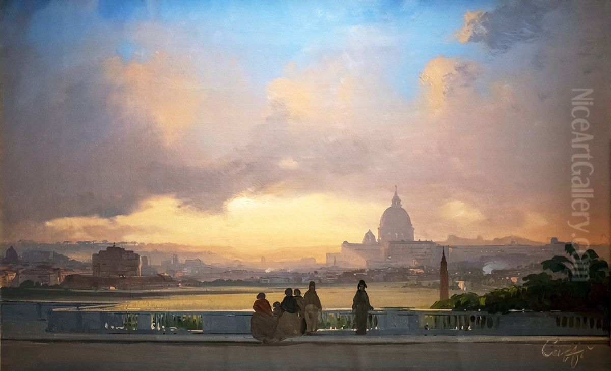 View of Rome from the Pincio Oil Painting by Ippolito Caffi
