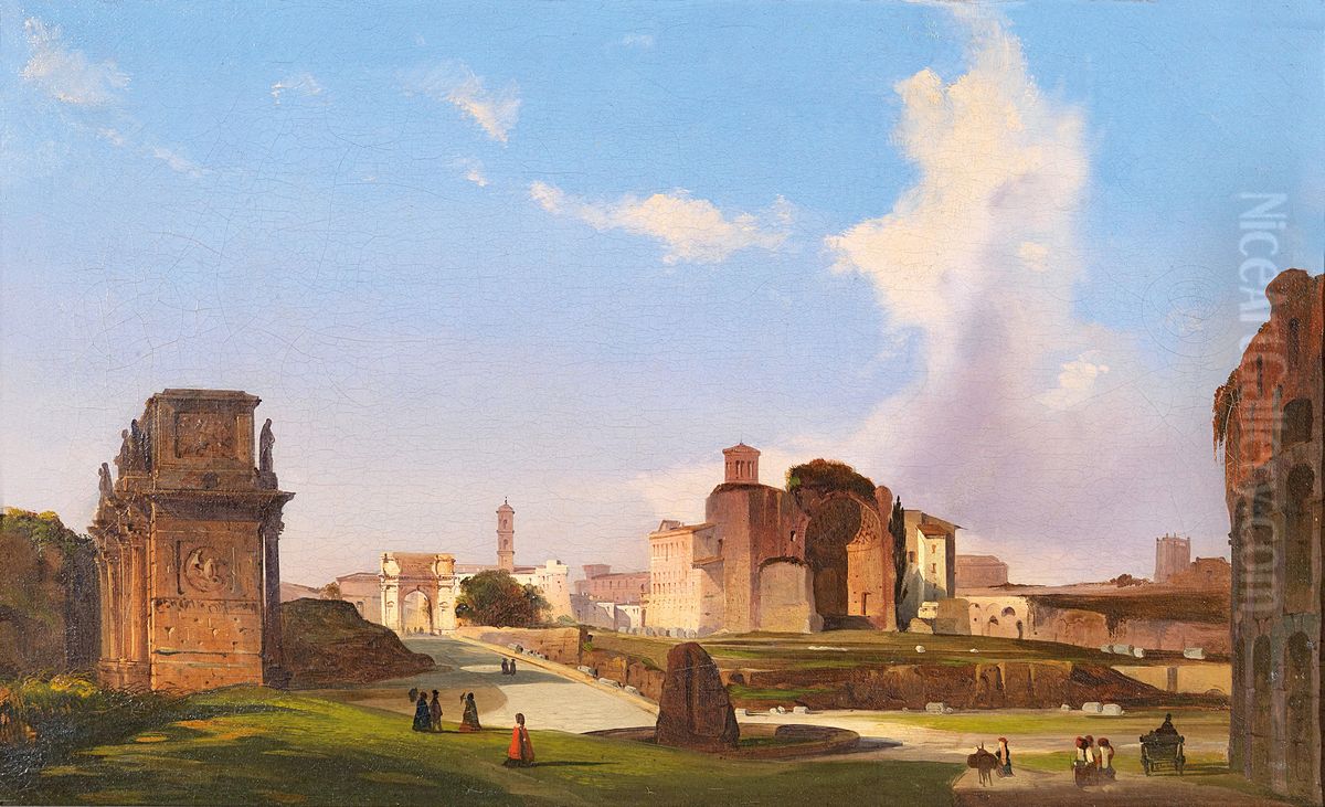 A view of the Roman Forum with the Arch of Constantine Oil Painting by Ippolito Caffi
