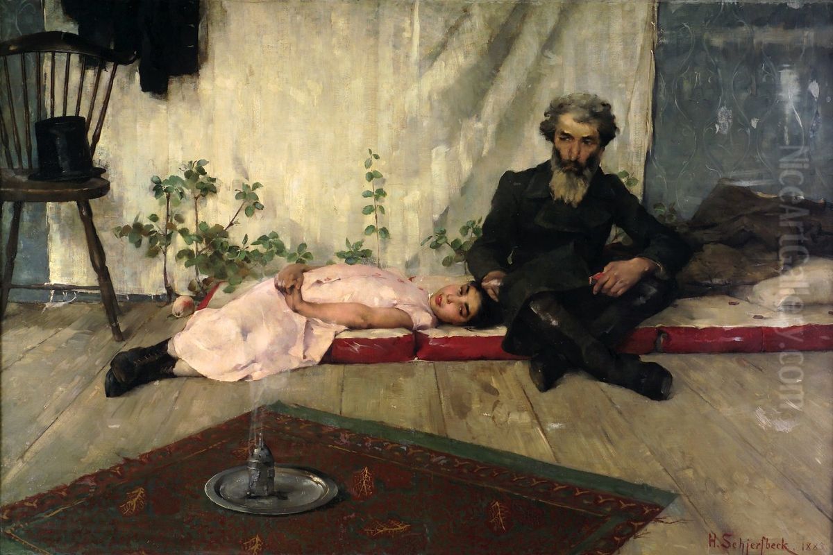 Fete juive (Lehtimajajuhla) Oil Painting by Helene Schjerfbeck