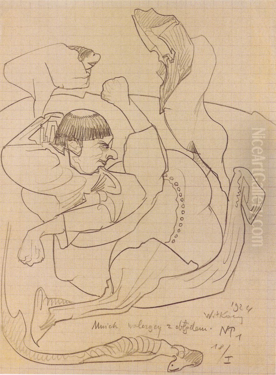 Mnich walczacy z obledem Oil Painting by Stanislaw Ignacy Witkiewicz (Witkacy)