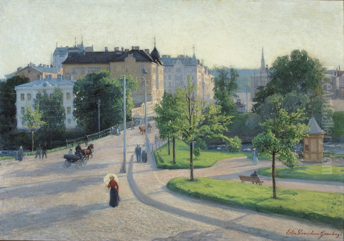 Tammerkoski Bridge Oil Painting by Elin Danielson-Gambogi