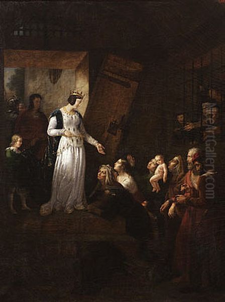 Blanche de Castille, mere de Saint-Louis et regente de France, delivrant les prisonniers enfermes dans les cachots du chapitre de Chastenay, pres Paris Oil Painting by Eugenie Servieres