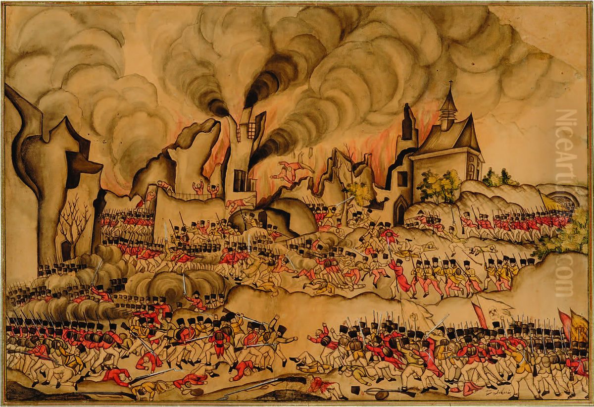 jng ayran w rws Oil Painting by Mahmoud Saba