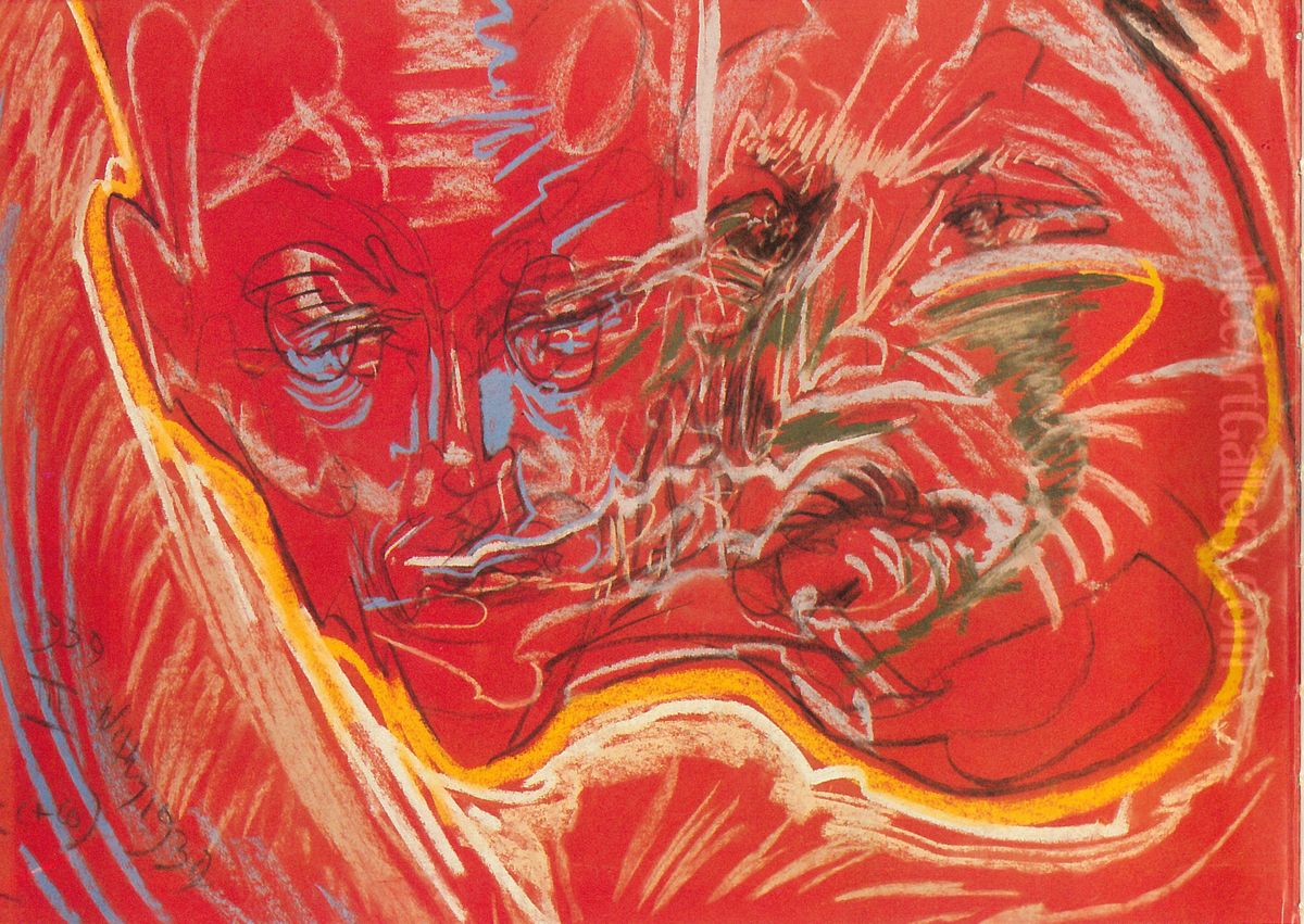 Portret podwojny Kazimierza Sosnkowskiego i Michala Choromanskiego Oil Painting by Stanislaw Ignacy Witkiewicz (Witkacy)