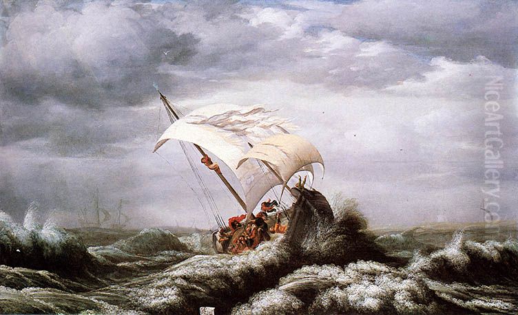 Calming the storm (Christ, sleeping during the storm) Oil Painting by Pieter Stalpaert