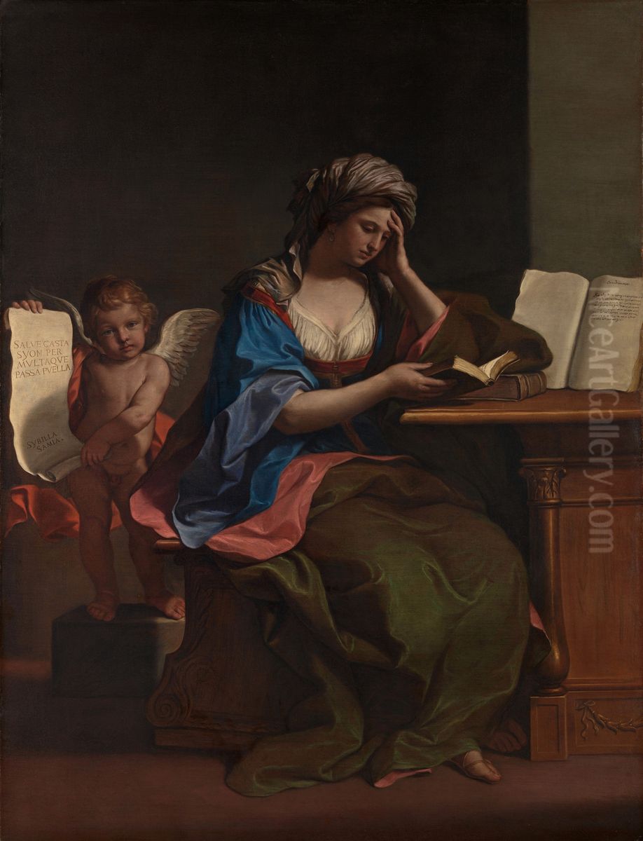 The Samian Sibyl with a Putto Oil Painting by Giovanni Francesco Barbieri
