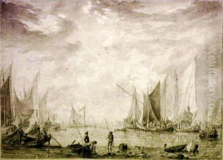 Ships in the harbor (Marine). Oil Painting by Simon De Vlieger