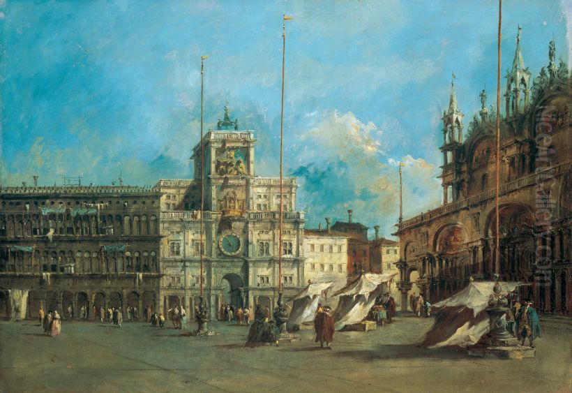 Der Markusplatz in Venedig mit dem Uhrturm Oil Painting by Francesco Guardi