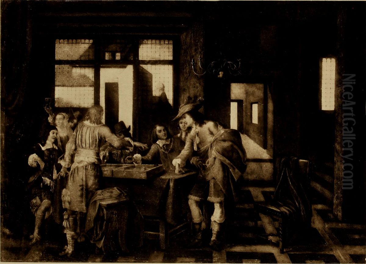 The Tric-Trac Players Oil Painting by Pieter De Hooch