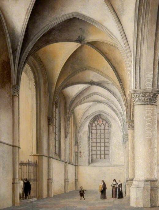 Interior of St Bavo's, Haarlem, with a Catholic Baptism Oil Painting by Pieter Jansz Saenredam