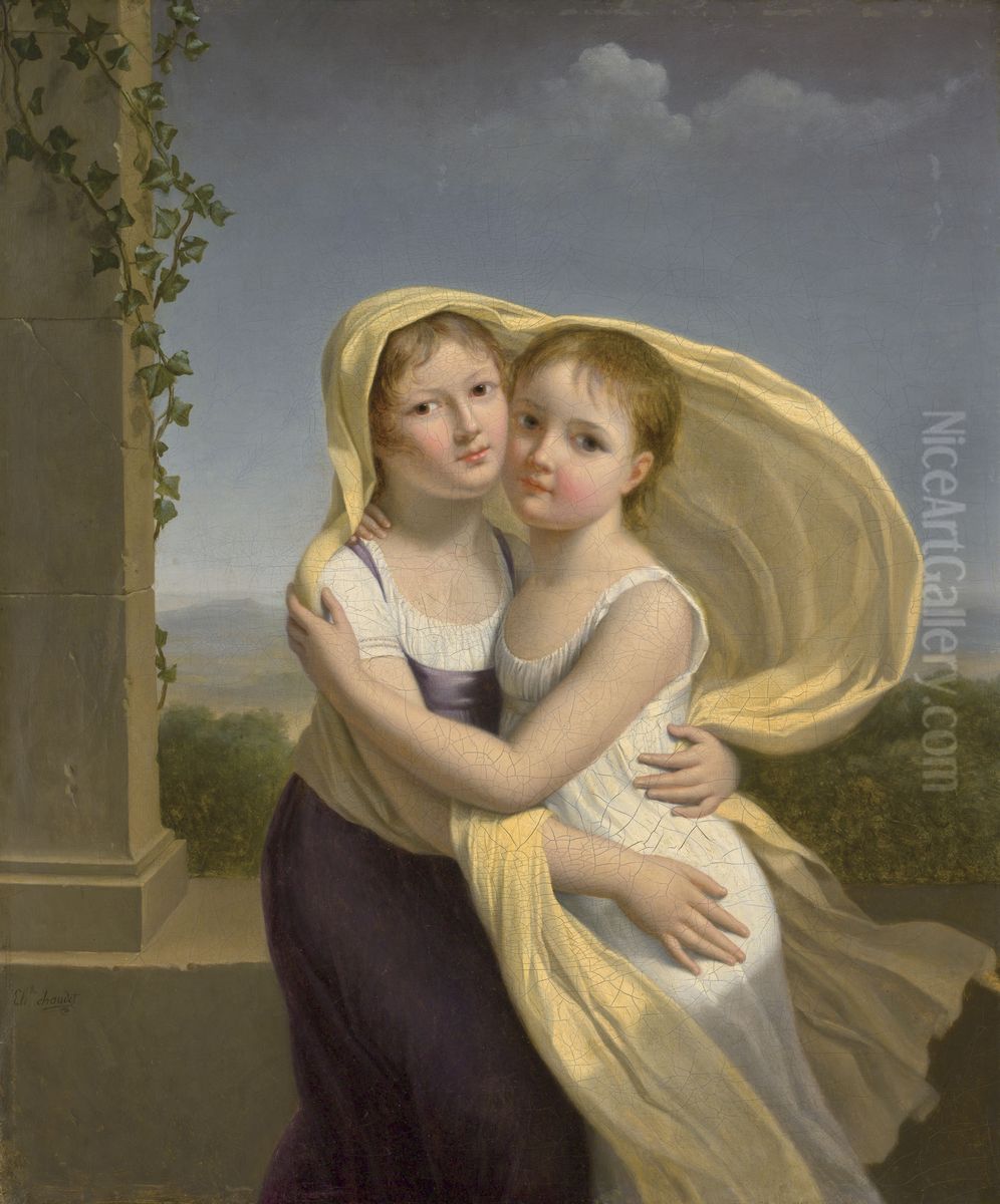 Two sisters embracing Oil Painting by Jeanne-Elisabeth Chaudet