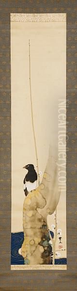 A Stream With Ripples Highlighted In Gold Strokes At The FootOf The Tree Oil Painting by Kimura Buzan