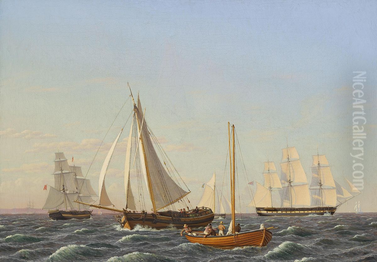 Marine. Ships cruising. Oil Painting by Christoffer Wilhelm Eckersberg