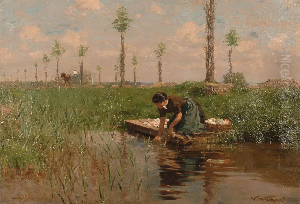 Wascherin Oil Painting by Victor Weishaupt