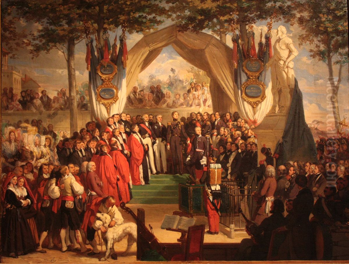 Inauguration de la statue de Henri IV sur la place Royale de Pau par S.A.R.Mgr le duc de Montpensier. (27 aout 1843) Oil Painting by Eugene Francois Marie Joseph Deveria