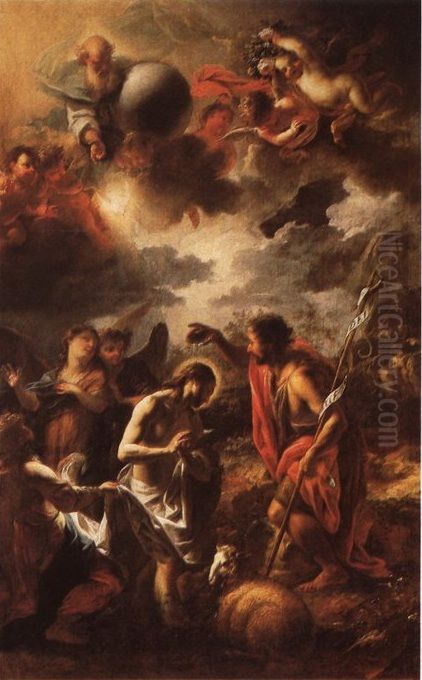 Christening of Jesus by John Baptist Oil Painting by Petr Brandl