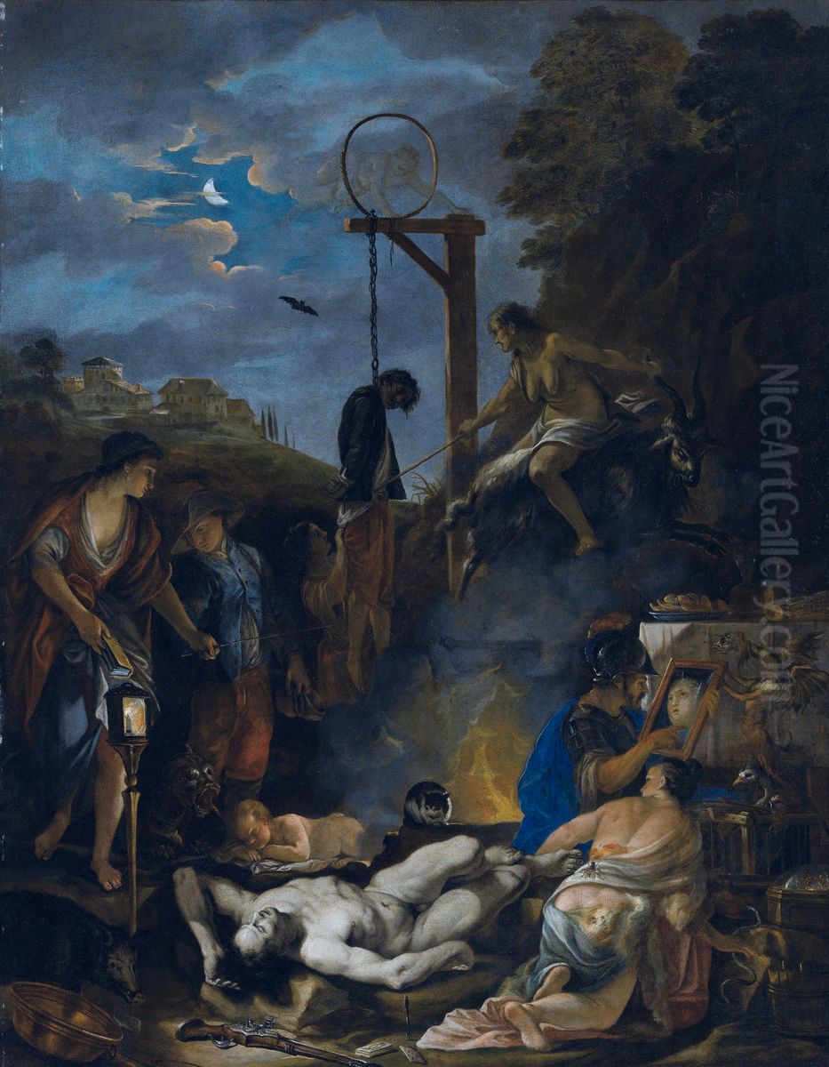 =The witches' Sabbath by moonlight Oil Painting by Domenicus van Wijnen
