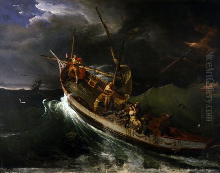 Joseph Vernet tied to the mast studying the effects of the storm Oil Painting by Horace Vernet