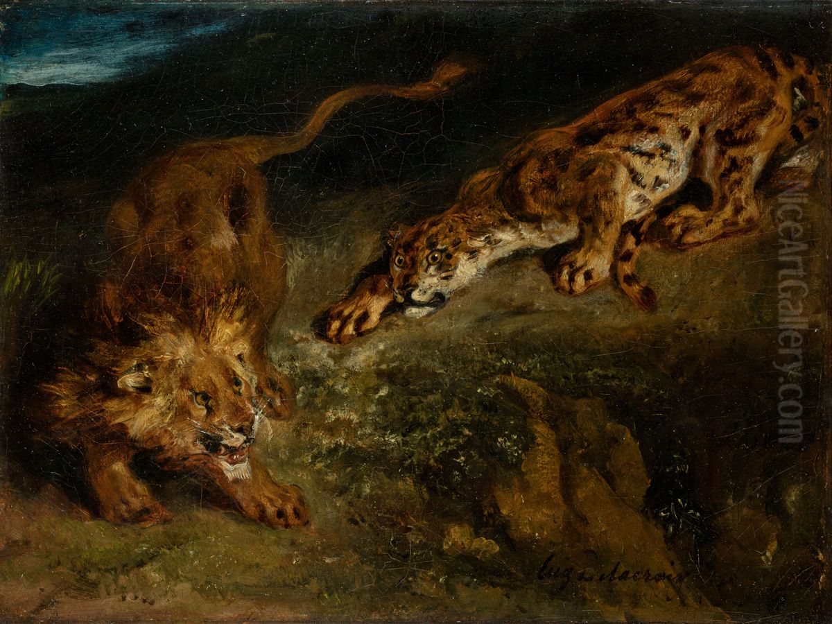 Tiger and Lion Oil Painting by Eugene Delacroix