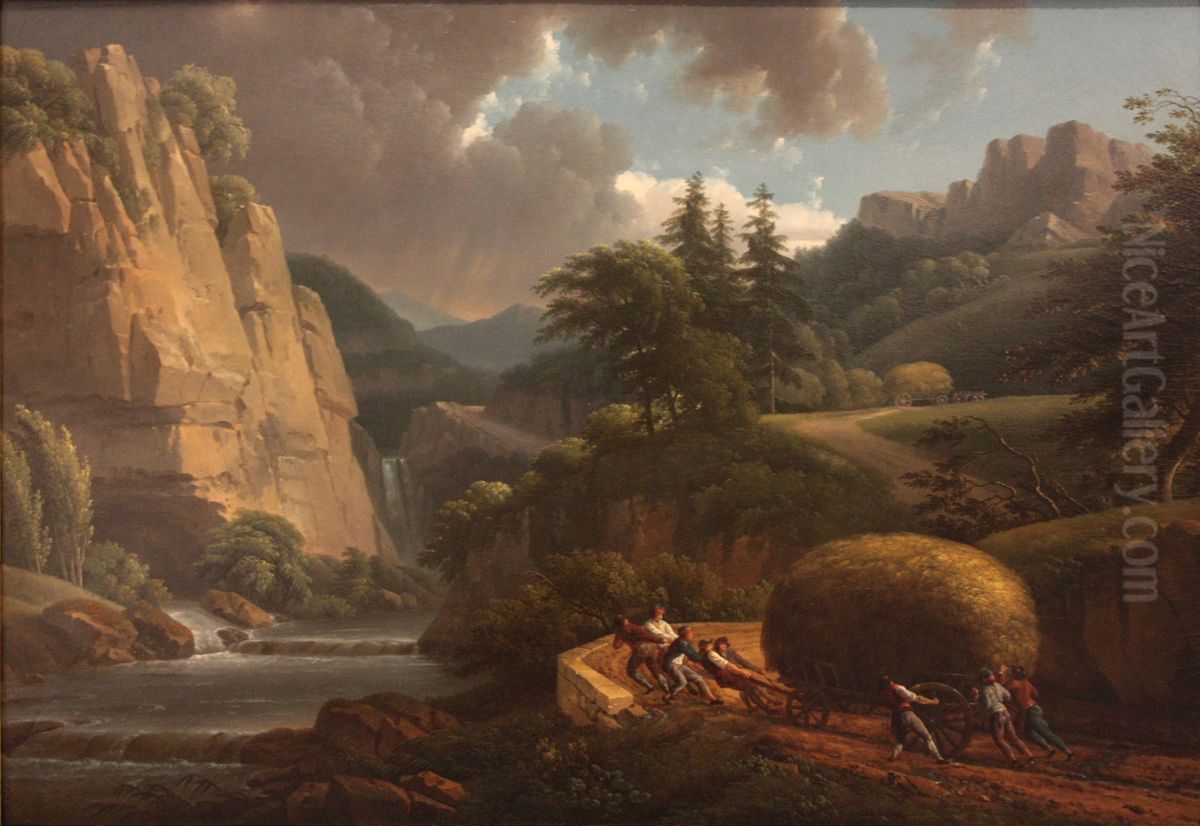 Les citoyens de Remiremont conduisant les voitures de fourrage a l'armee du Rhin Oil Painting by Alexandre-Hyacinthe Dunouy