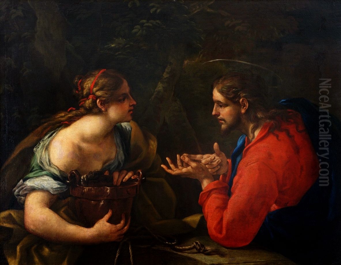 Christ and the Samaritan woman. Oil Painting by Carlo Maratta or Maratti