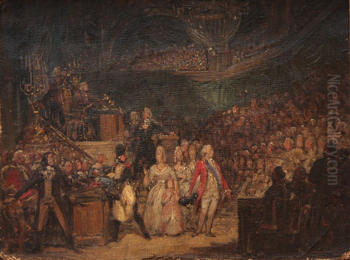 Louis XVI, Marie-Antoinette et le Dauphin se refugiant a l'Assemblee legislative Oil Painting by Joseph-Desire Court