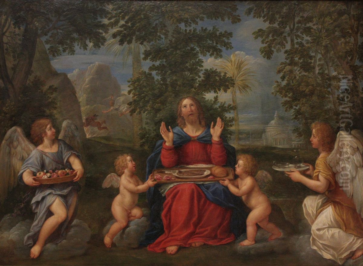 Jesus Christ servi par les anges Oil Painting by Francesco Albani