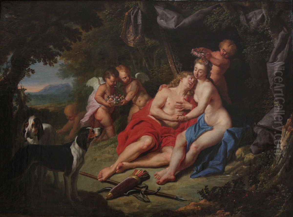 Venus and Adonis Oil Painting by Jacques Ignatius De Roore