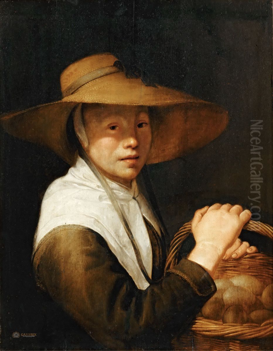 Portrait of a girl with a basket of eggs Oil Painting by Jacob Gerritsz. Cuyp