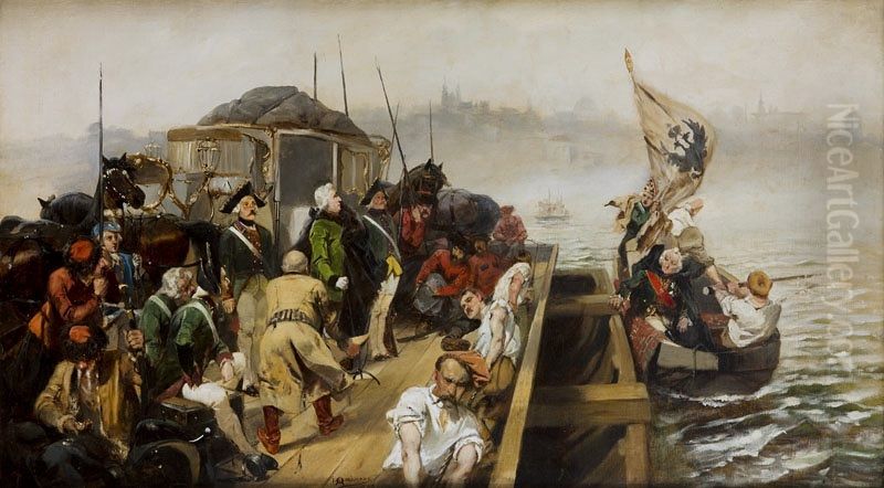 Krol Stanislaw August opuszczajacy Warszawe Oil Painting by Jan Czeslaw Moniuszko