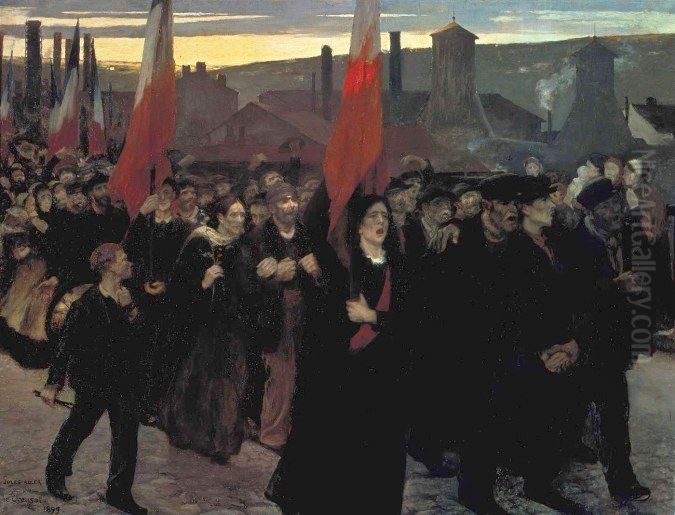 Workers on strike at Le Creusot Oil Painting by Jules Adler