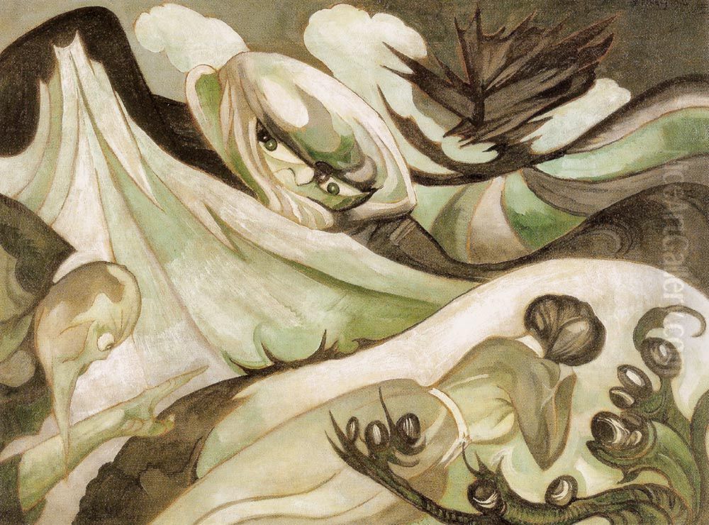 Composition with a sleeping woman and a monster (Suicide) Oil Painting by Stanislaw Ignacy Witkiewicz (Witkacy)