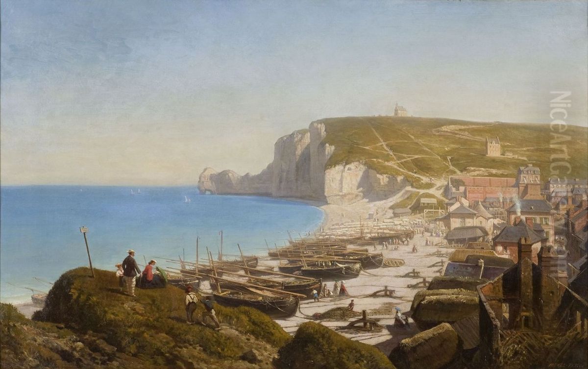 Vue panoramique d'Etretat Oil Painting by Antoine Leon Morel-Fatio