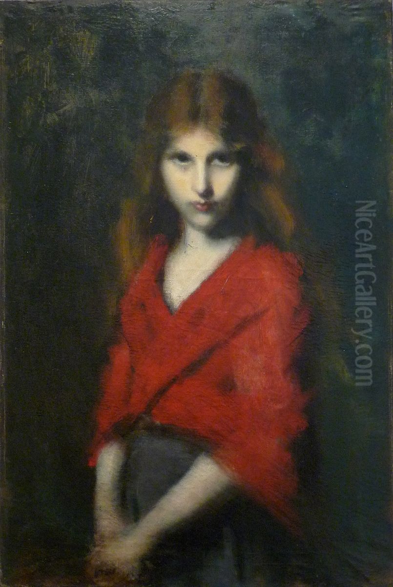 Jeune fille au corsage rouge Oil Painting by Jean-Jacques Henner