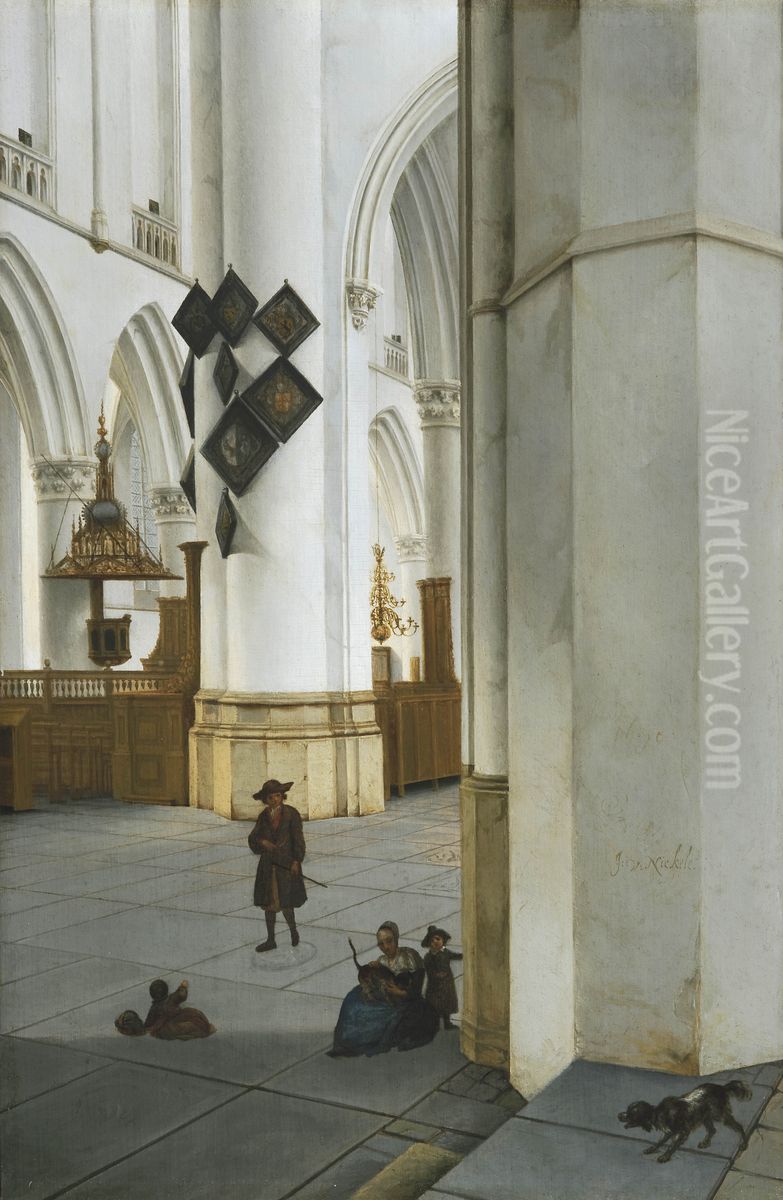 Interieur van de St. Bavokerk te Haarlem, vanuit de Kerstmiskapel gezien Oil Painting by Isaak van Nickelen